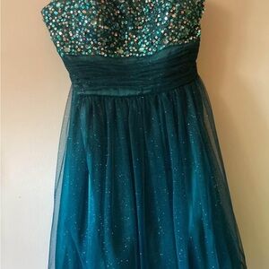 Morgan & Co. Blue Strapless Embellished Gown